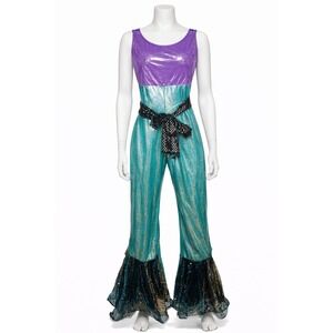 Costume Gallery Kids Large Purple Teal Disco Jumpsuit Sequin Bell Bottoms 70s